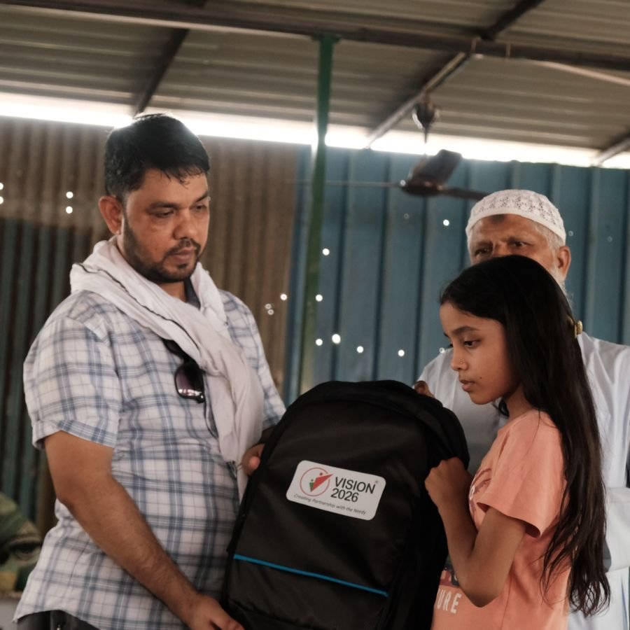 School Kit distribution at Jaihind Camp in Vasanth Kunj, Delhi